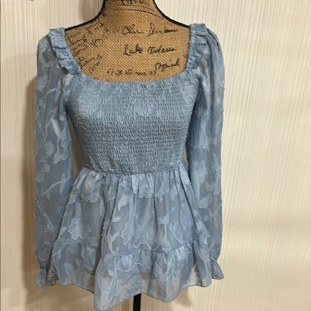 Chic Blue Smocked Women's Blouse